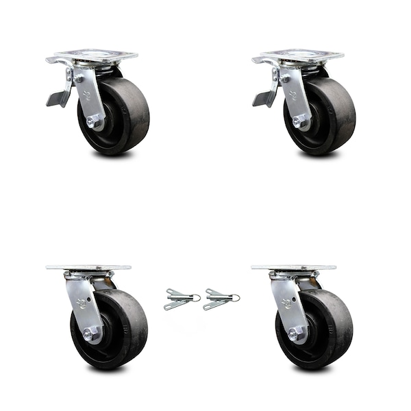 5 Inch Glass Filled Nylon Caster Set with Ball Bearings 2 Brakes 2 Swivel Locks